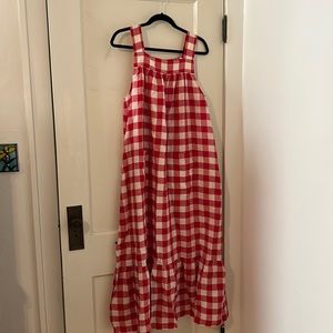 Doen red gingham linen maxi dress L